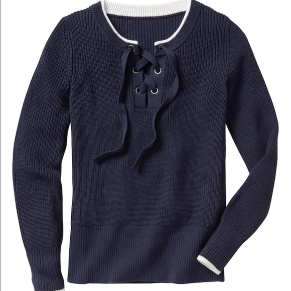 GAP FACTORY Preppy Lace-Up NavySweater! - Picture 3 of 8